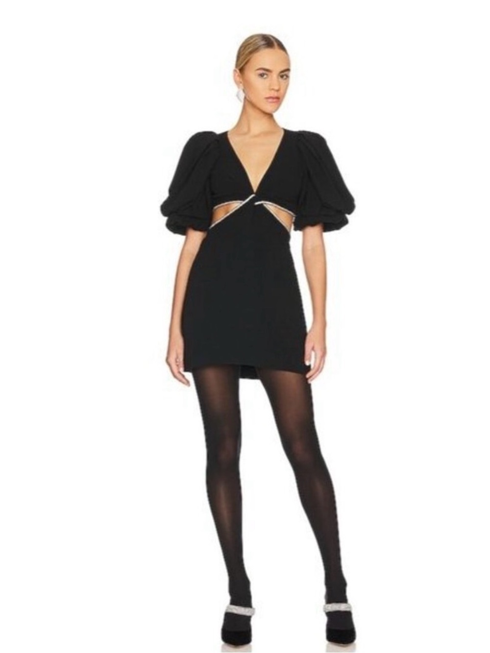 A.L.C. Black Mini Dress with Puff Sleeves and Waist Cutouts NWT